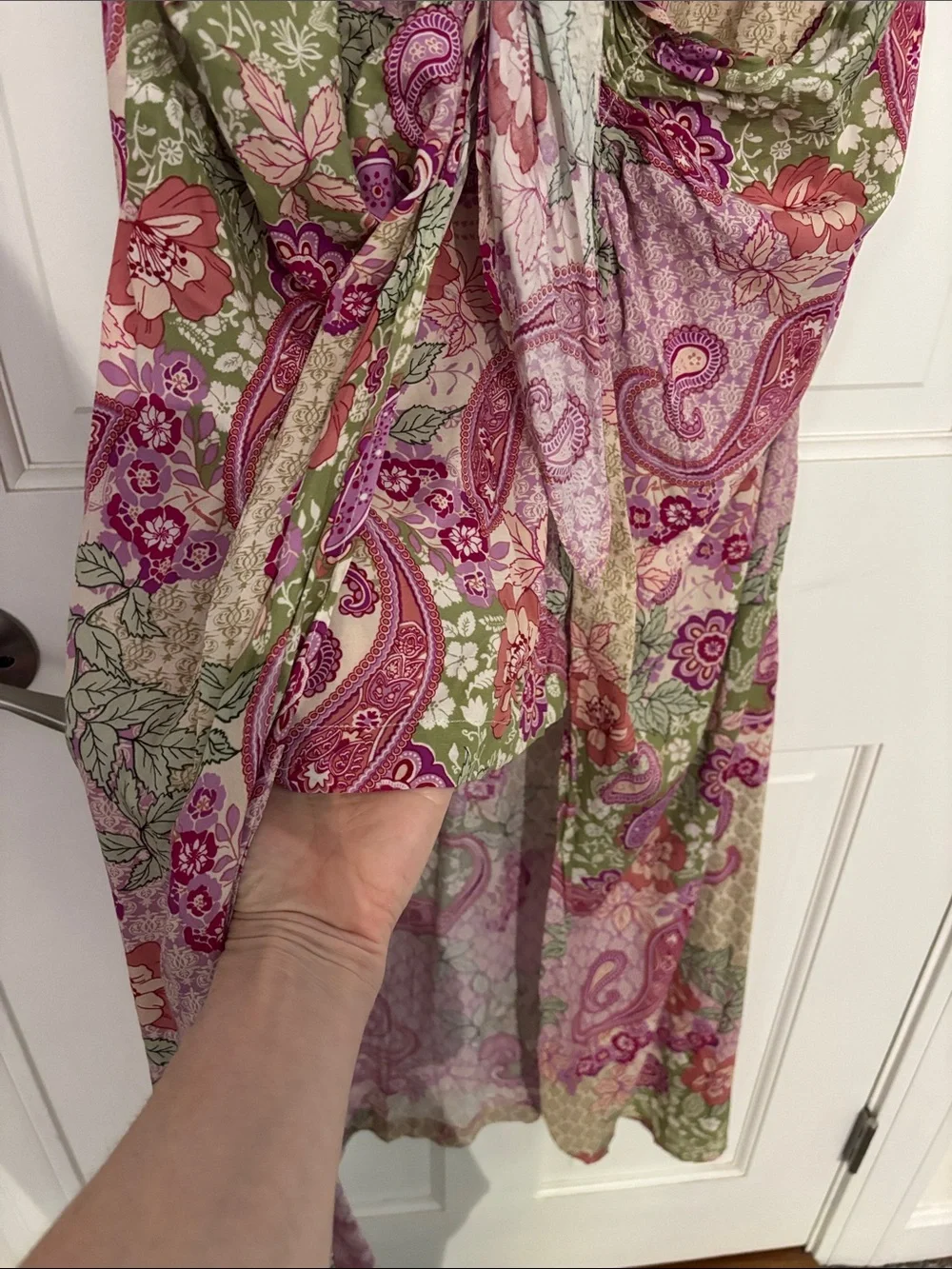 Dress Forum Pink & Olive Paisley Wrap Maxi Skirt
